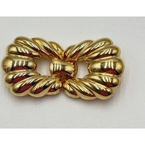 Vintage Gold Tone Buckle Brooch Rope Twist Belt Scarf Clip Statement Signed TD